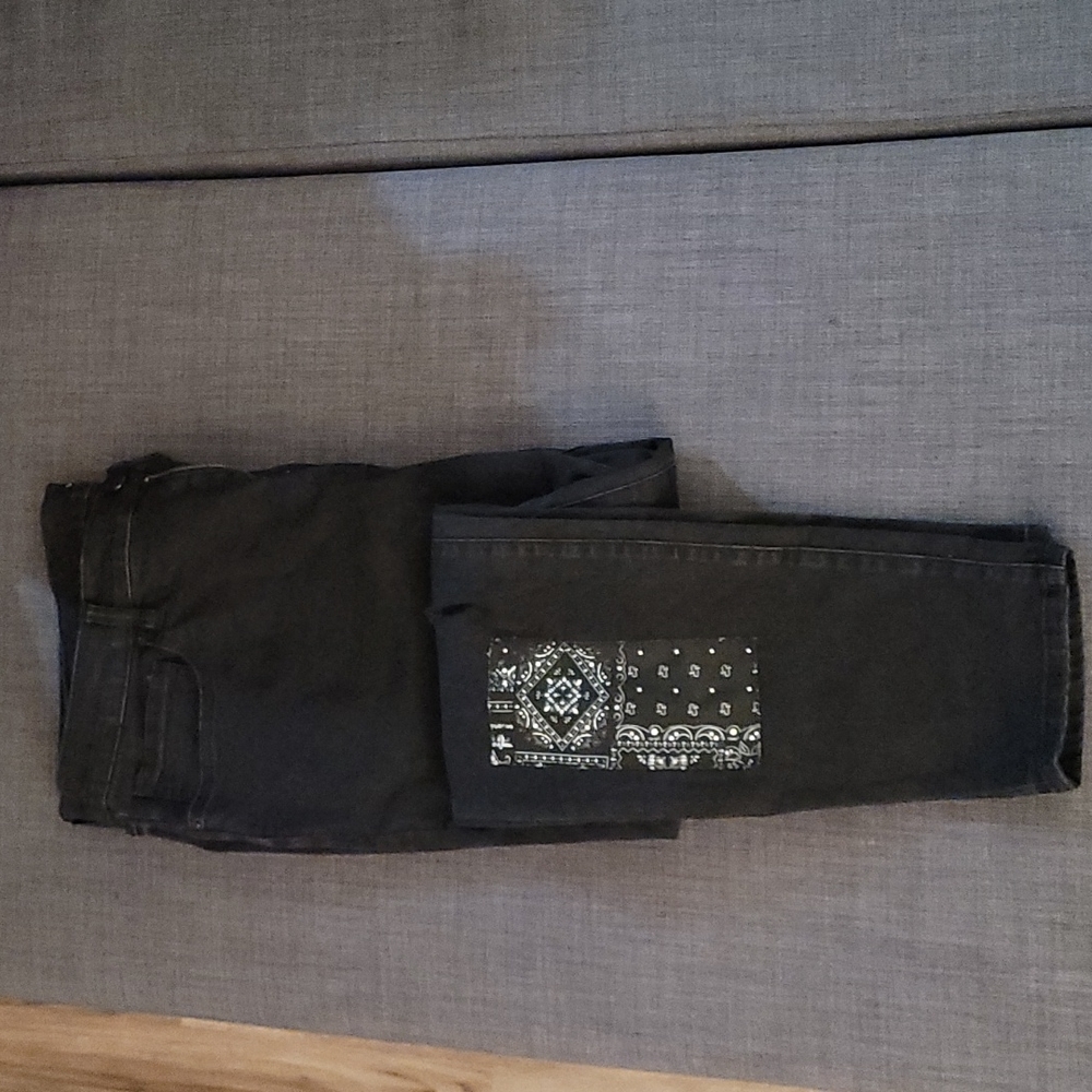Black Jeans with Bandana Patches Size 40M